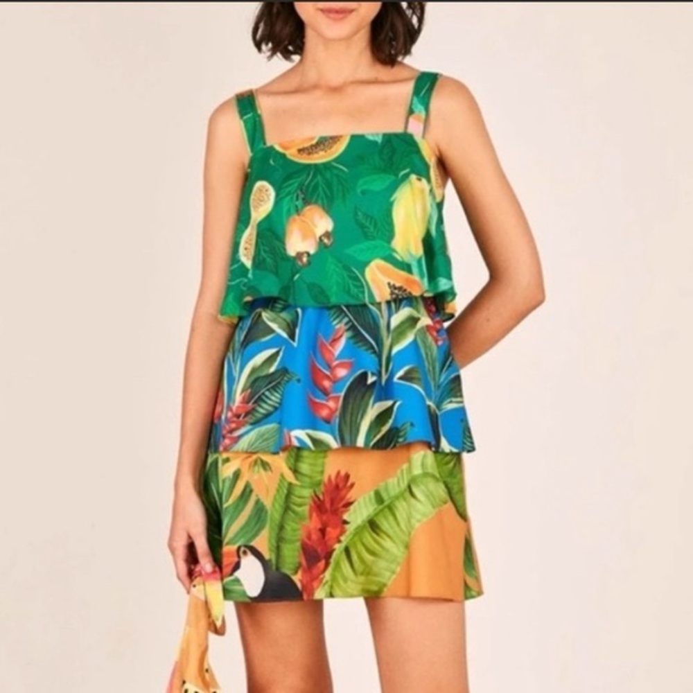 FARM Rio Green Multi-Tier Tropical Camisole